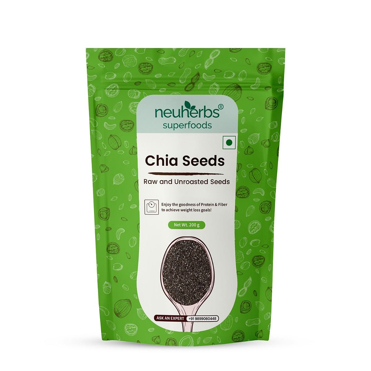 

Neuherbs Raw Unroasted Chia Seeds for eating with Omega 3 and Fiber for Weight Loss management - 200 Gram