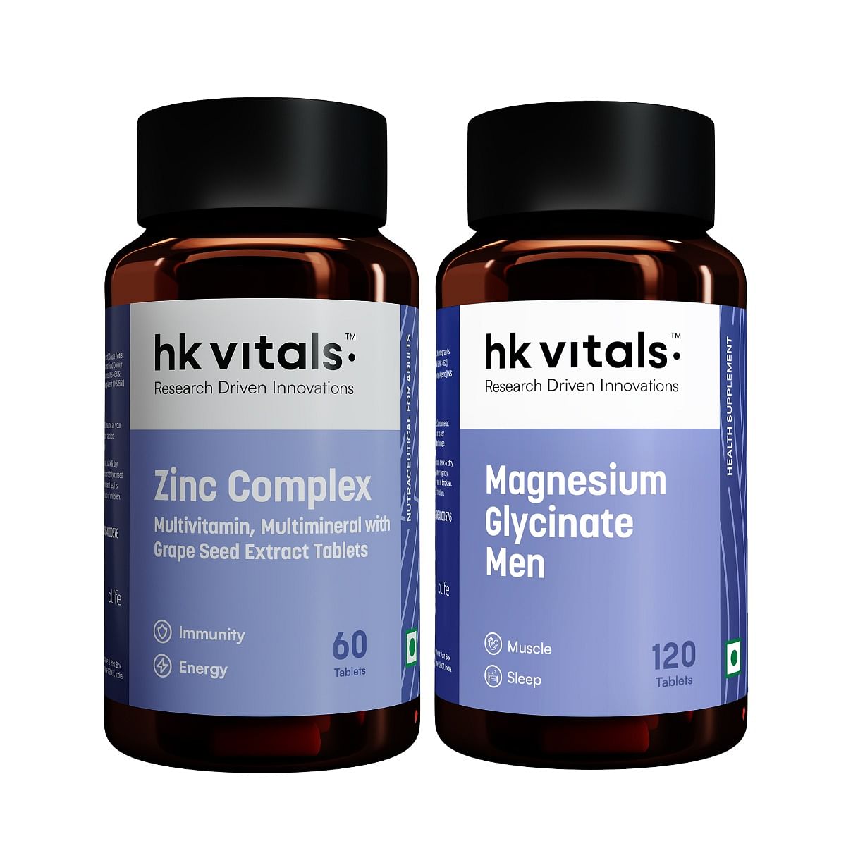 

HK Vitals Magnesium Glycinate (1682mg) 120 Tablets | For Better Sleep Quality & Muscle Recovery with Zinc Supplements (60 Tablets)