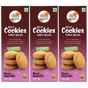 Desi Nutri Ajwain Cookies Pack Of 3 | Wholesome Balance of Taste & Nutrition | Flavourful & Delicious | Rich in Calcium | Low GI | Pack of 3-100 gms each - 300 gms