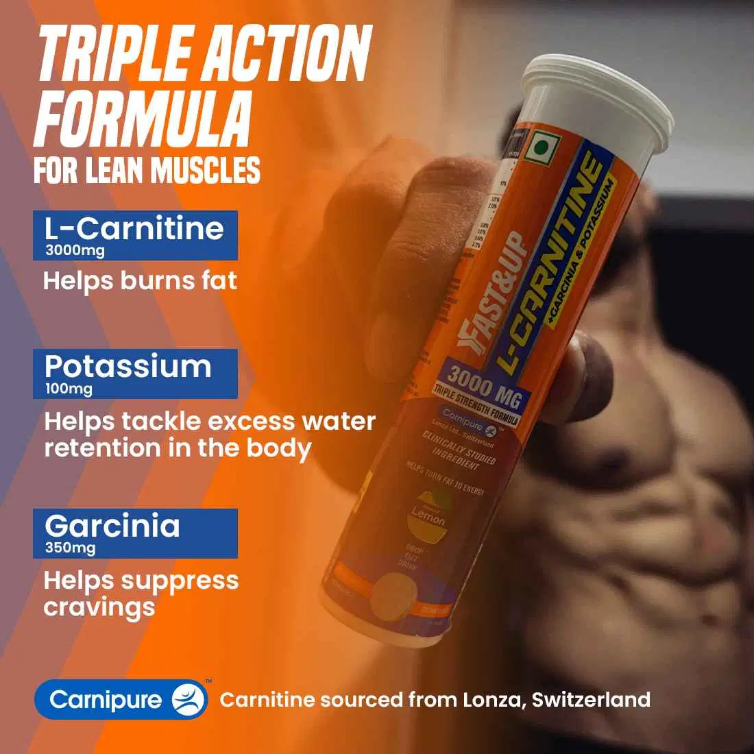 FAST&UP L-Carnitine Tartrate 3000mg (Pack of 10 Effervescent Tablets,Lemon Flavor), Carnipure Lonza Switzerland, helps convert fat into energy, Energy Booster with added Garcinia and potassium FAST&UP L-Carnitine Tartrate 3000mg (Pack of 10 Effervescent Tablets,Lemon Flavor), Carnipure Lonza Switzerland, helps convert fat into energy, Energy Booster with added Garcinia and potassium