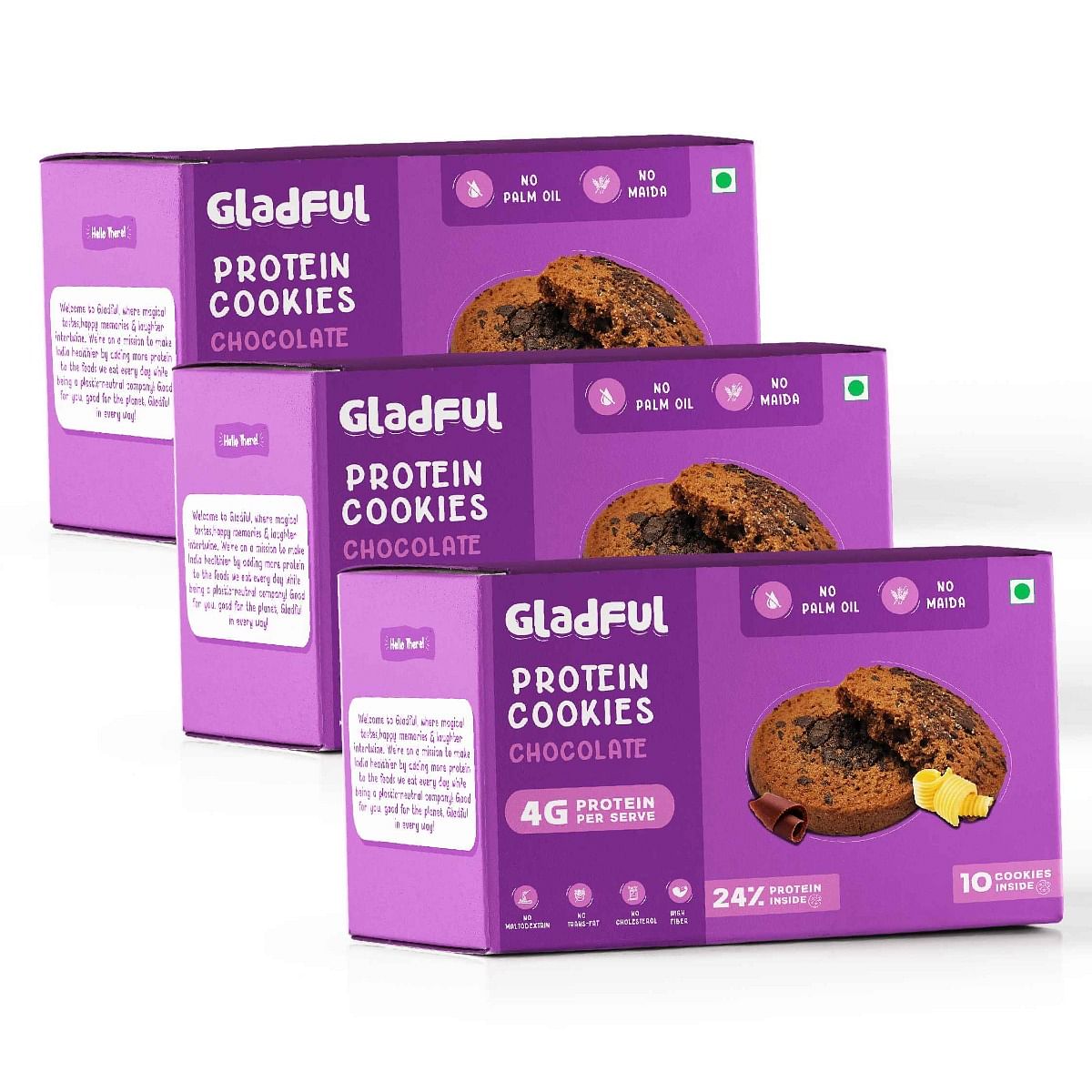 

Gladful Chocolate Protein Cookies Made with Whole wheat Atta and Butter - Pack of 3