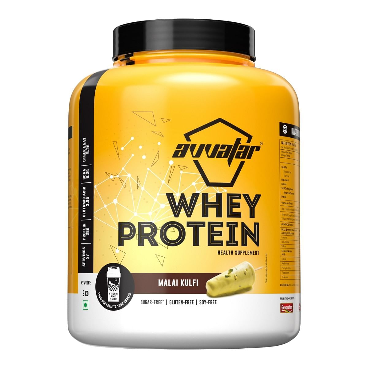 Avvatar Whey Protein 2kg Malai Kulfi 56 Servings 28g Protein