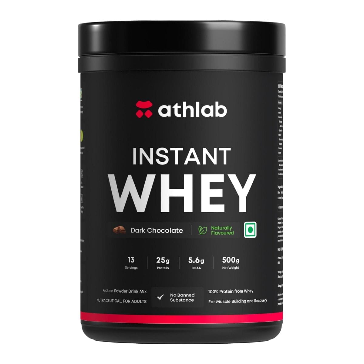 Athlab Instant Whey Protein| No Preservatives - Whey Protein Concentrate, Theobroma Cacao Extract, Monk Fruit Powder & Nothing Else | Naturally Sweetened & Flavoured - Dark Chocolate