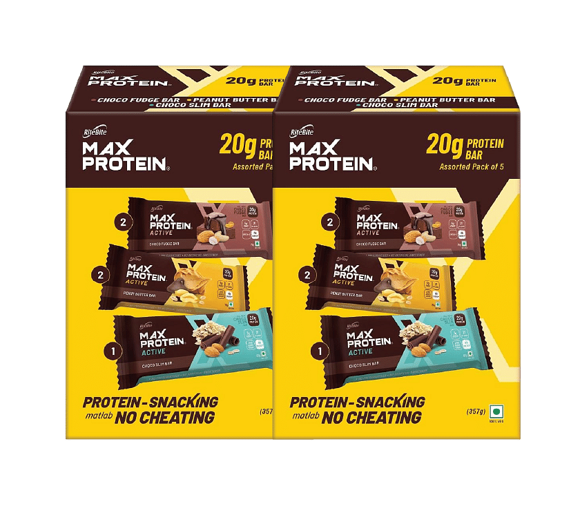 

RiteBite Max Protein Active Assorted 20g Protein Bars | 5 Bars| 5g Fiber, 21 Vitamins & Minerals, 4h Energy | For Fitness, Immunity | No Preservati...