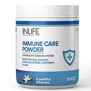 INLIFE Immune Care / Booster Protein Powder, Whey Protein with Ayurvedic Herbs, Turmeric (Curcumin), Guduchi, Tulasi, Colostrum - 300 g (Vanilla Flavour)