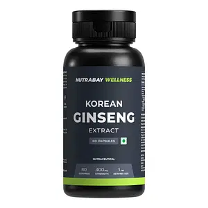 Nutrabay Wellness Korean Ginseng Extract (Panax Ginseng) | Support Vitality, Stamina, Energy, Mental Health & Performance - 400Mg, 60 Veg Capsules 