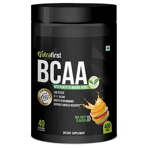 Nutrafirst BCAA Powder, for Pre/Post/Intra Advance Workout Supplement, Muscle Recovery & Endurance, enriched with BCAA with Herbs and Mixed Fruit Flavor, Vegan, Soy Free 1B (1 X 400g)