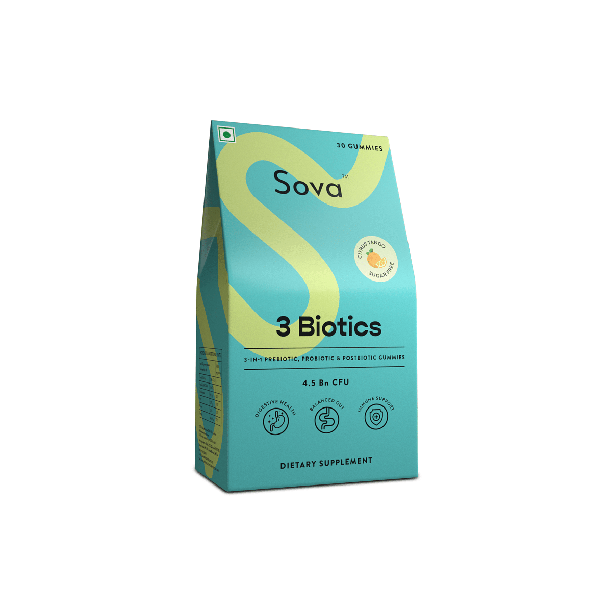 

Sova 3Biotics | Prebiotics, Probiotics & Postbiotics Gummies | Digestion, Immunity | Sugar-Free