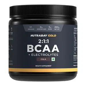 Nutrabay Gold BCAA 2:1:1 with Electrolytes - 5g Vegan BCAAs, Pre/Post Workout Energy Drink - 250g, Cola
