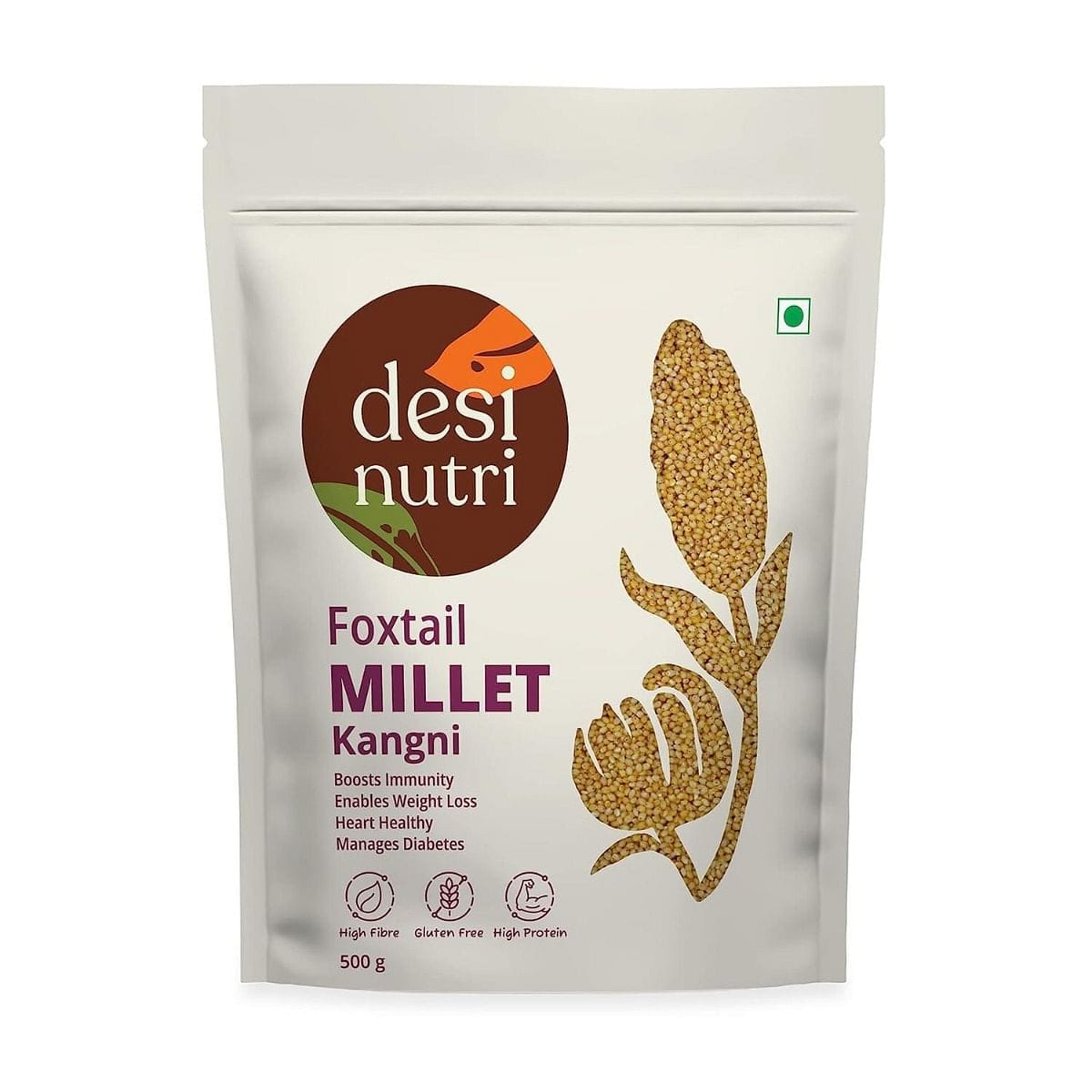Desi Nutri Foxtail Millet Grains | Millets | Natural Grains | Korra | Navane | Kangni | Foxtail Millet| Rich in Fiber and Protein | Siridhanya Millets | Sri Anna | Sree Anna - 500g