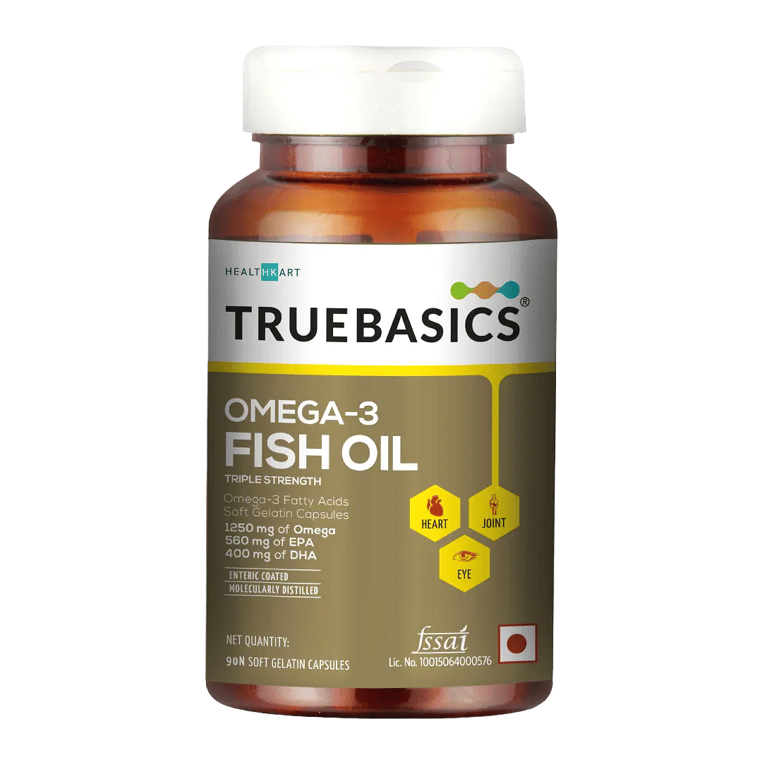

TrueBasics Omega 3 Fish Oil Capsules for Men and Women, Triple Strength with 1250mg of Omega (560mg EPA & 400mg DHA), Eyes & Joints, 90 Fish Oil Ca...