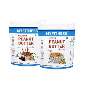 MYFITNESS Original Peanut Butter Smooth 1250gm and Chocolate Peanut Butter Smooth 1250gm Combo | 21g Protein to Boost Energy | Tasty & Healthy Nut Butter Spread Zero Trans Fat | Smooth Creamy Peanut Butter