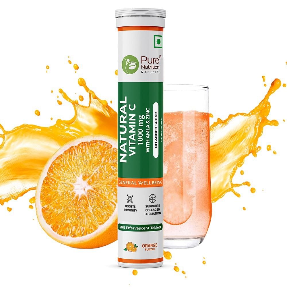 

Pure Nutrition Natural Vitamin C 1000Mcg with Amla & Zinc For Immunity & Skin Care | Orange Flavour - 15 Effervescent Tablets