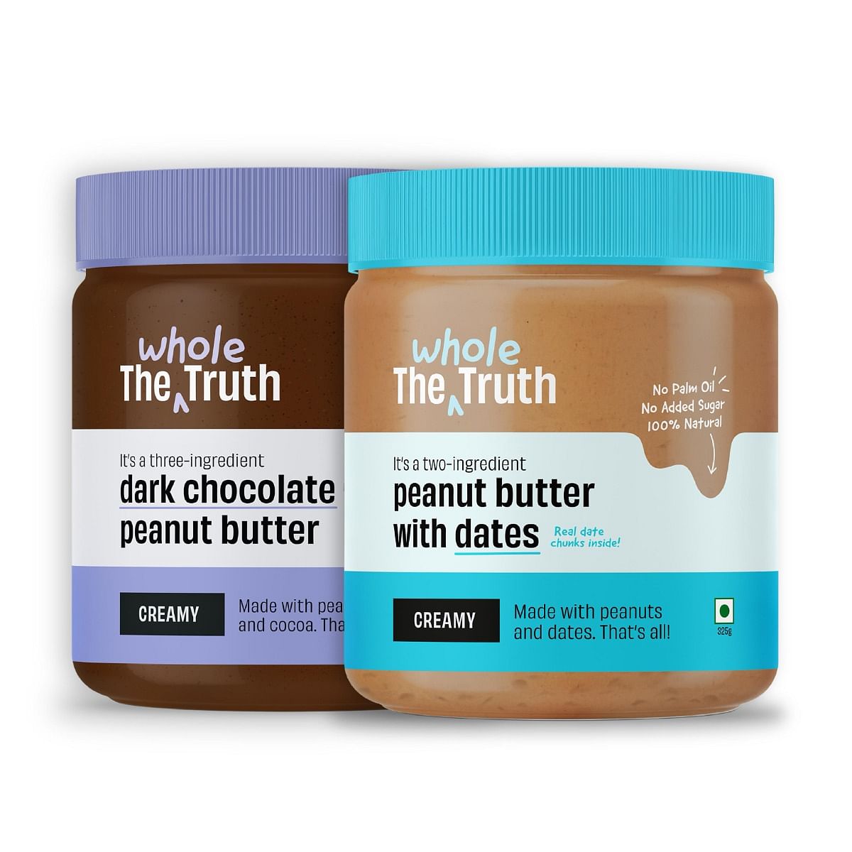 

The Whole Truth - Crunchy Combo - Peanut Butter with Dates & Dark Chocolate Peanut Butter - (Pack of 2) - 650 g