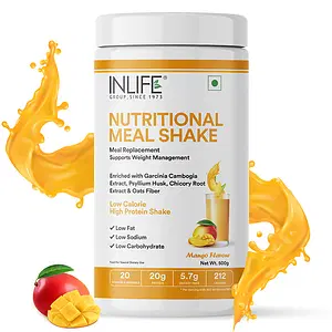 INLIFE Meal Replacement Shake For Weight Management, Nutritional Meal Protein Powder, Low Calorie High Protein, Sugar Free (20g Protein, 5.7g Fiber, 212 calories), 500g (Mango) 