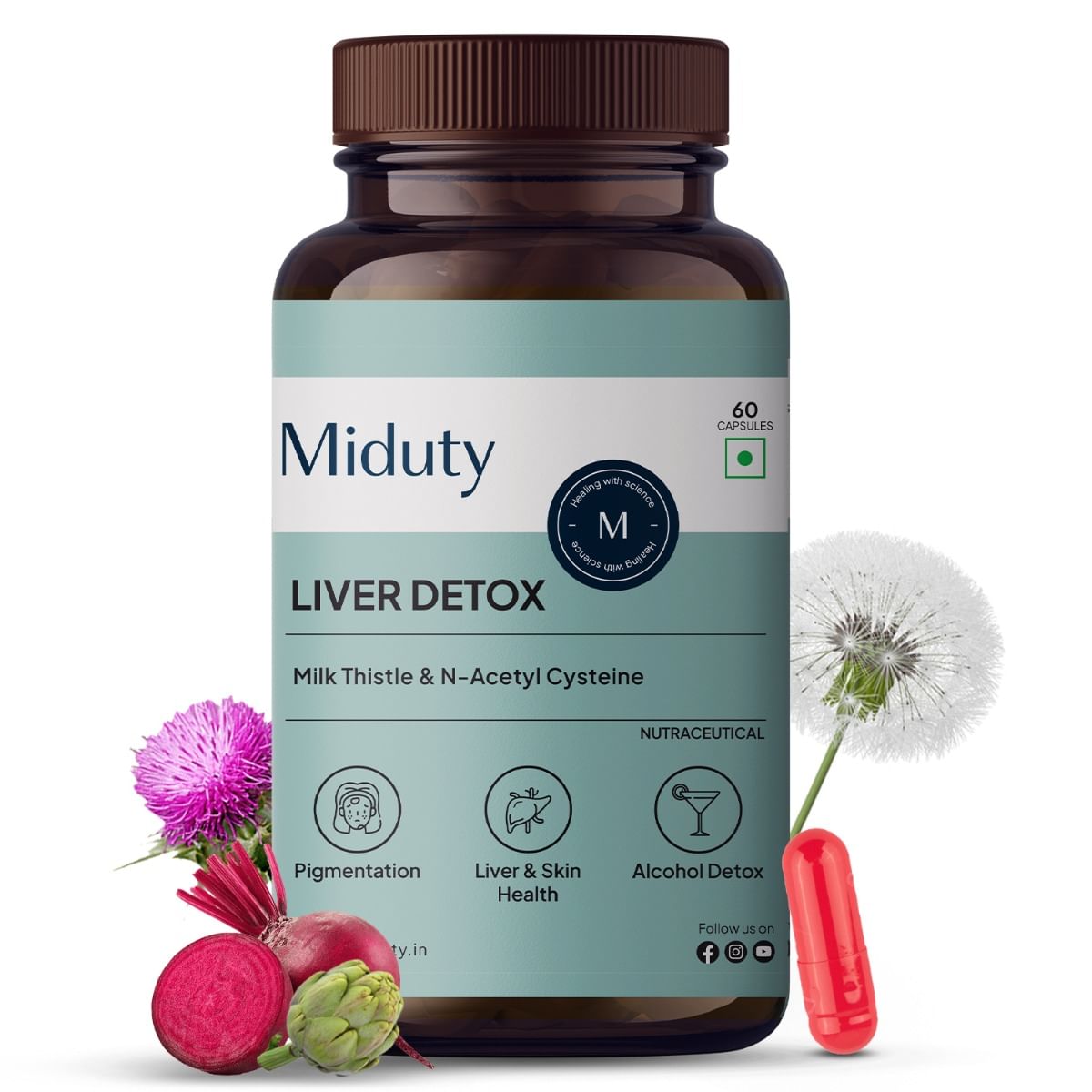 

Miduty Liver Detox - Milk Thistle with NAC 900mg for Fatty Liver - Pigmentation - Detox - 60 capsules