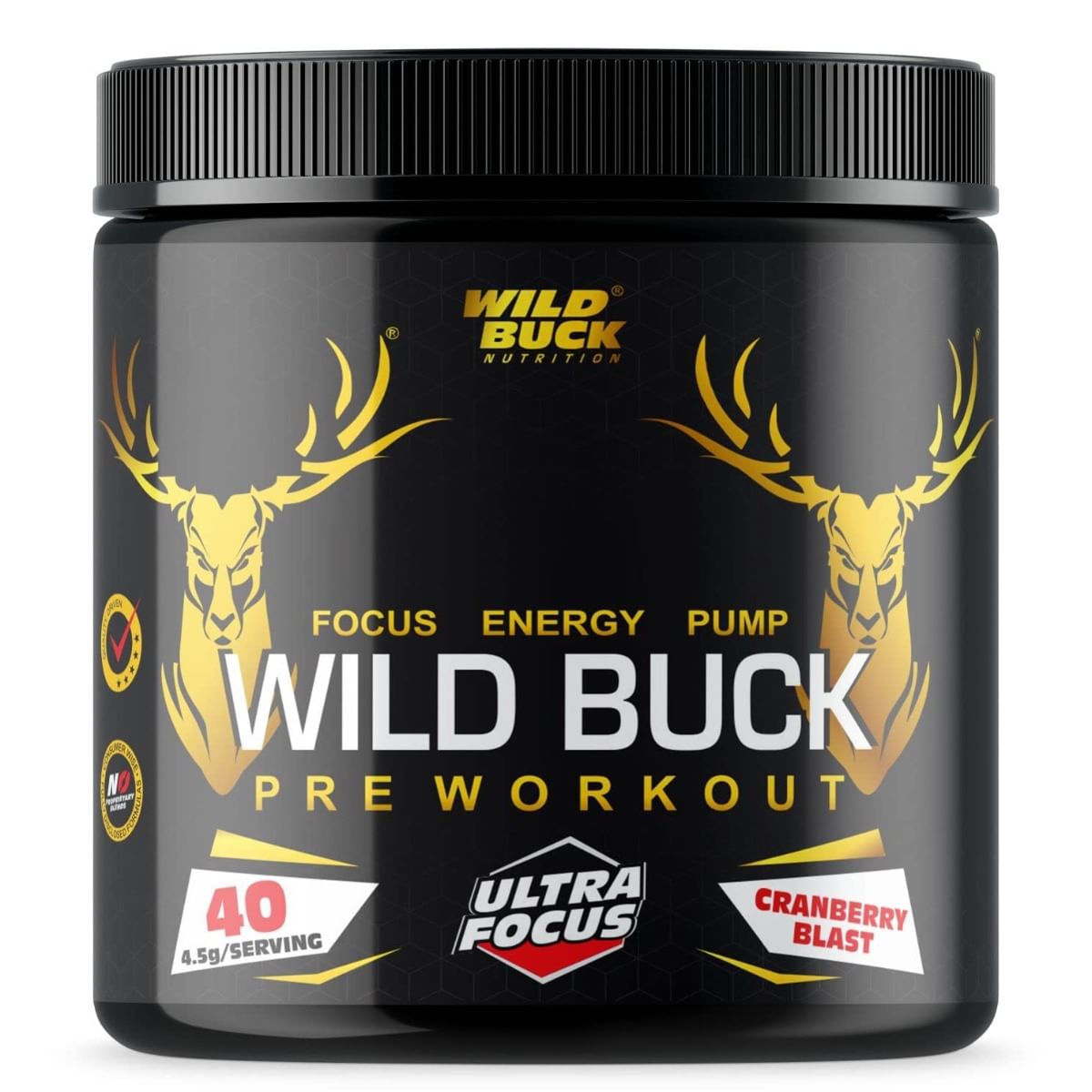 

WILD BUCK Ultra Focus Advanced Pre Workout with L-Arginine, L-Citrulline, AAKG, Beta Alanine, Theanine & Natural Caffeine for Explosive Muscle Pump...