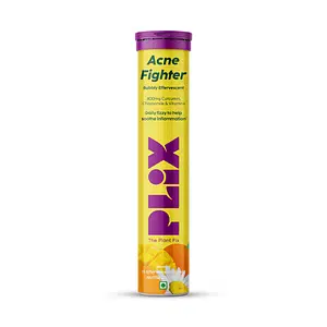PLIX Acne Shield (15 Effervescent Tablets), Mango Twist Flavour- Pack of 1 | Goodness Of Curcumin, Aloe And Chamomile | Good For Clear Skin | Easy To Consume | Gluten Free | Dairy Free | Plant Based