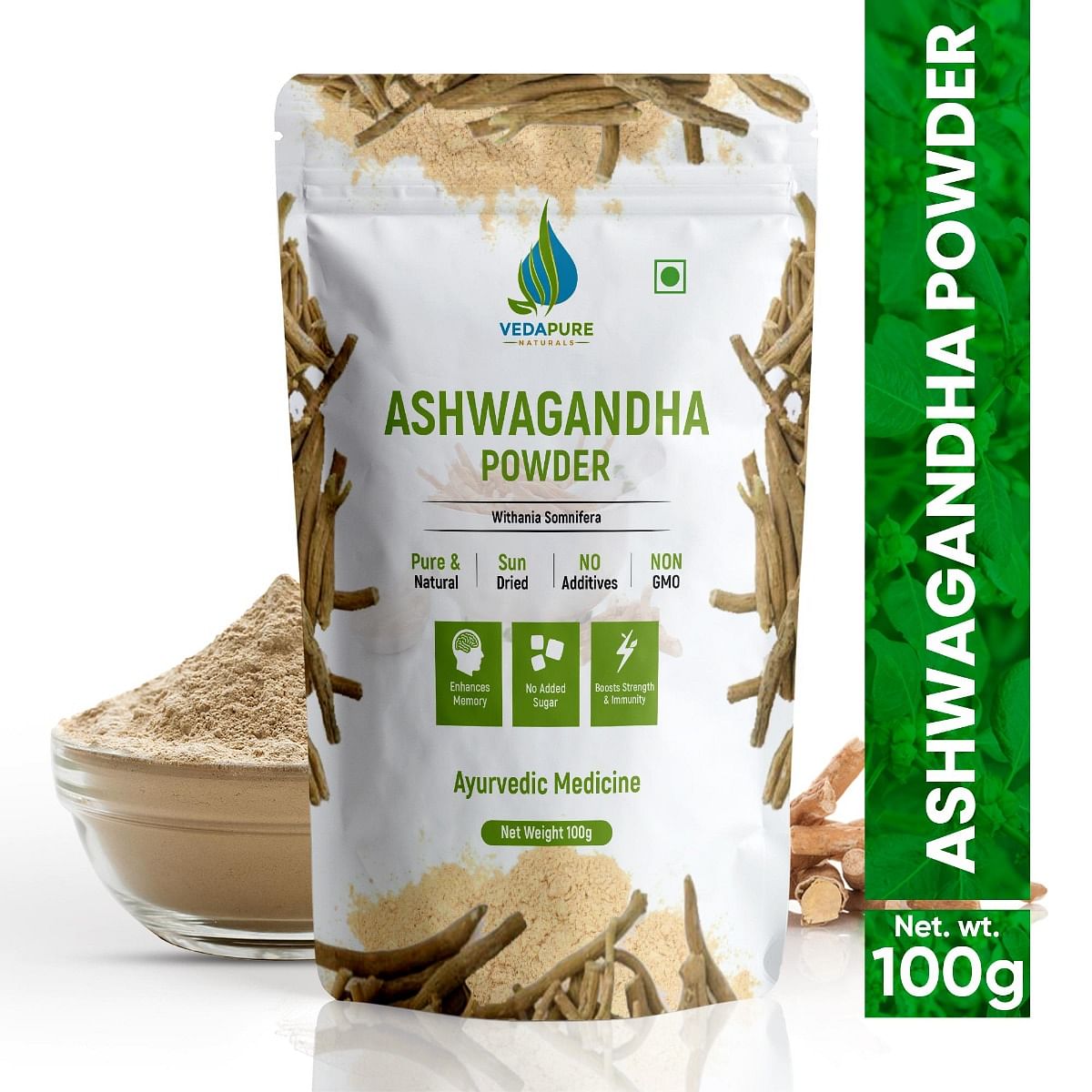 

VEDAPURE Pure & Natural Ashwagandha Root Powder Supports Anxiety & Stress | Helps Boost Strength, Stamina & Energy | Stress Relief | Made with Pure...