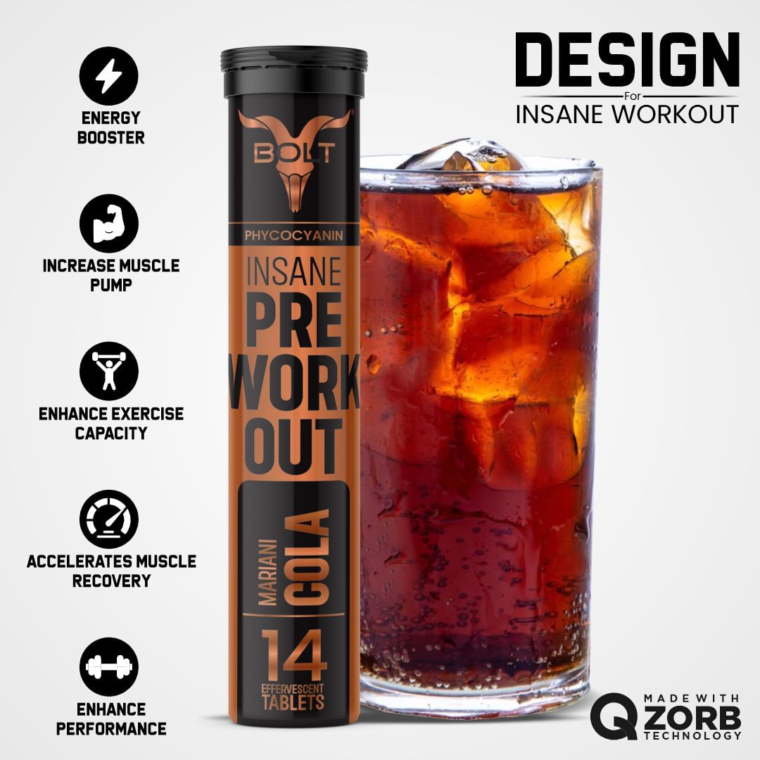 Bolt Insane PreWorkout Effervescent Tablets Mariani Cola 14