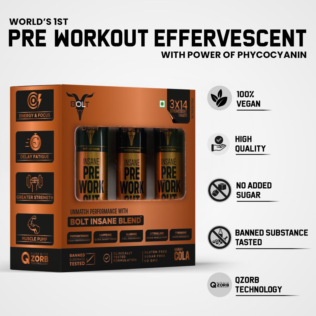 Bolt Insane PreWorkout Effervescent Tablets Mariani Cola 14