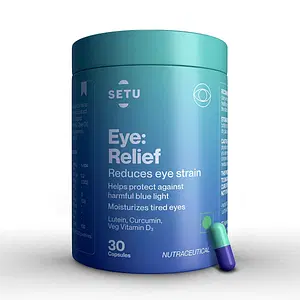 Setu Eye: Relief - 30 Capsule | Eye Vitamin Formula w/20mg Lutein, 4mg Zeaxanthin, Curcumin & Vitamin D3 for Blue Light Defense, Max Absorption