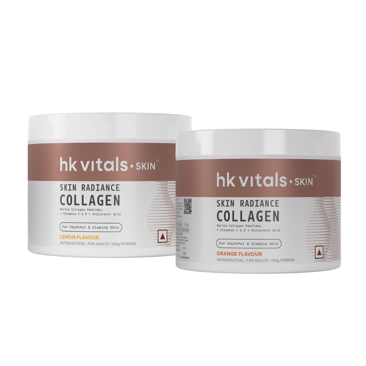 

HK Vitals Skin Radiance Marine Collagen Supplement (Lemon, 100g) with Skin Radiance Collagen Supplement with Biotin, Orange, 100 g | Vitamin C, E, ...