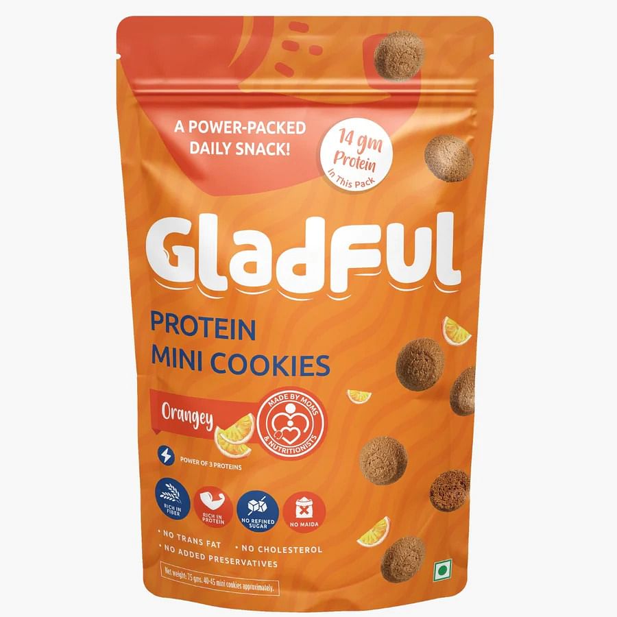 

Gladful Orangey Protein Mini Cookies Pouch (Pack of 1, 75gm)
