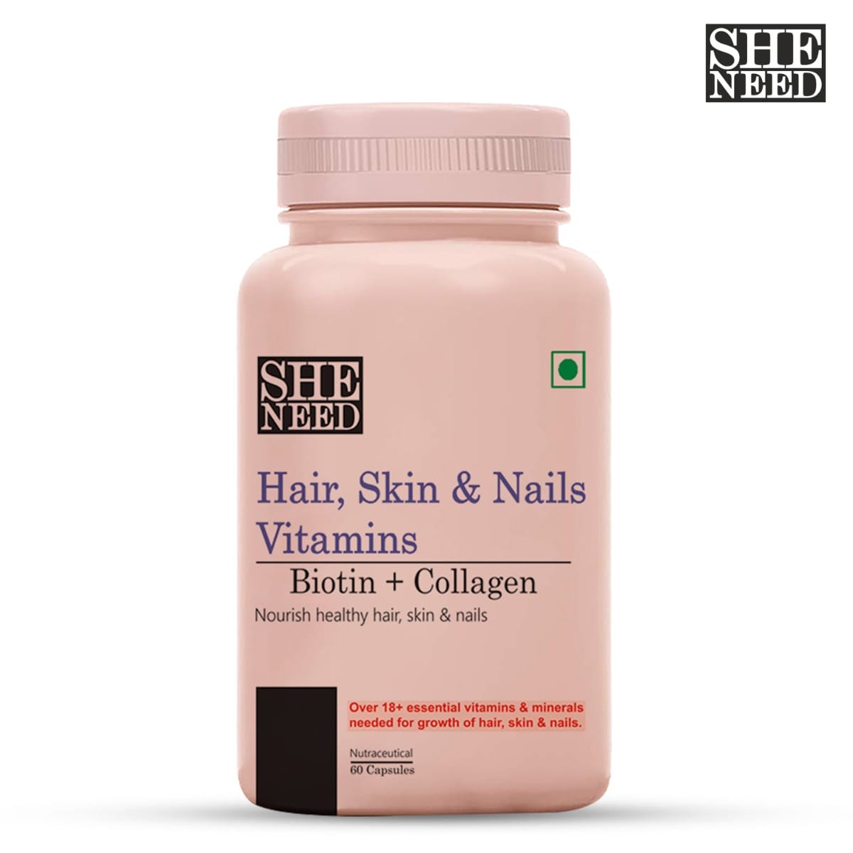 

SheNeed Hair, Skin & Nails Vitamins With Biotin, Collagen & Keratin, Boosts Hair Growth, Clears Skin And Nails, 20 Essentials Vitamins & Minerals B...