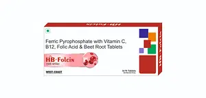 Westcoast HB-Folcin Tablet Mango Flavour for Vit-B12 & Folic Acid deficinency with added Vit-C for absorption. Supports energy levels, hair fall & fill snutritional gaps | 10 Tablets