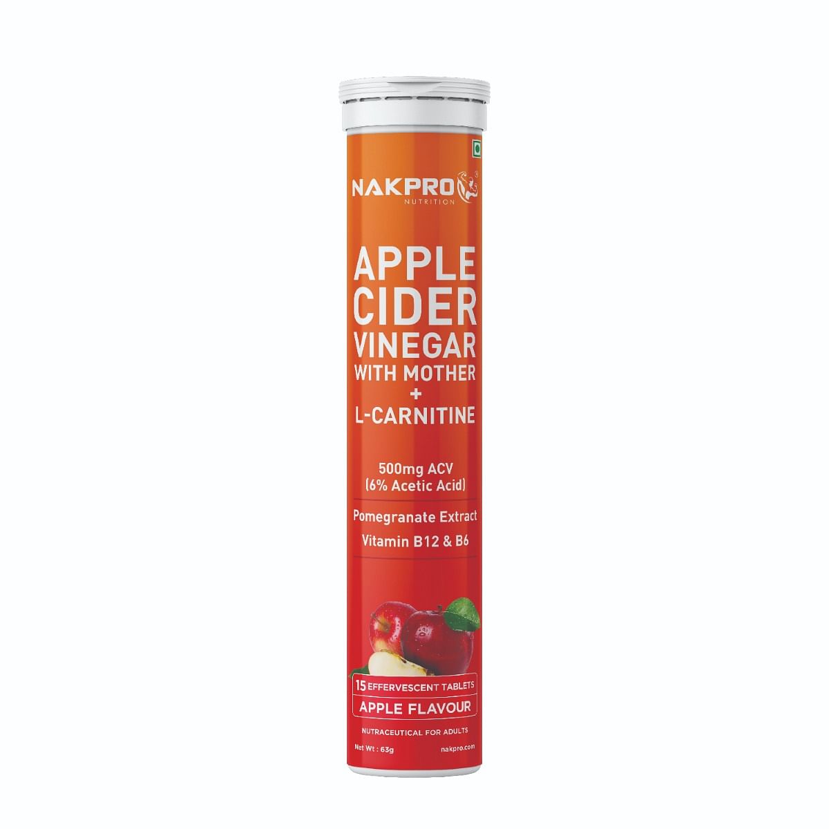 

NAKPRO Apple Cider Vinegar Effervescent Tablet with mother, Vitamin B6 & B12, Added L-Carnitine | 100% Veg, No Added Sugar - Apple Flavour, 15 Effe...