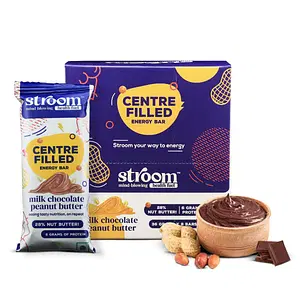 STROOM- Milk Chocolate Peanut Butter Protein Bars (Pack of 8) | Natural Centre Filled Energy | 6g Protein/Each Bar | 28% Nut Butter | No Added Sugar Cholesterol Preservatives or Artificial Flavours