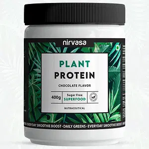 Nirvasa Plant Protein Powder for Men & Women, Superfood with Protein Blend, Digestive Blend and Vegetable Blend, enriched with Pea Protein, Brown Rice protein with Chocolate Flavour, Vegan, Sugar Free, Soy Free, NON-GMO, 1B (1 X 400 g)