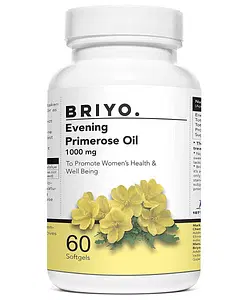 Briyo Evening Primrose Oil For Healthy Skin Supports Hormonal Balance in Women Helpful in PMS & Menopause Natural Oil Extract 60 Capsules- 1000 mg Softgel