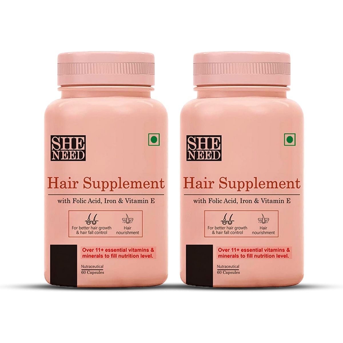 

Sheneed Hair Supplement With 11+Nutrients- Vit-B9 & Vit-E (Pack of 2)