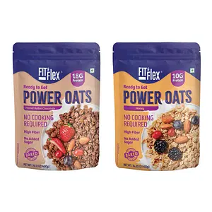 Fit And Flex  Power Oats | High Protein, Zero Sugar, Ready To Eat Baked Oats, Peanut Butter Chcoclate + Honey, Pack of 2 X 400g | NO COOKING REQUIRED
