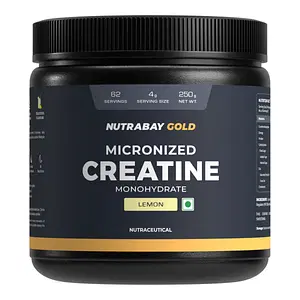 Nutrabay Gold Micronised Creatine Monohydrate 250g | 62 Serving | Lemon Flavor | Greater Strength