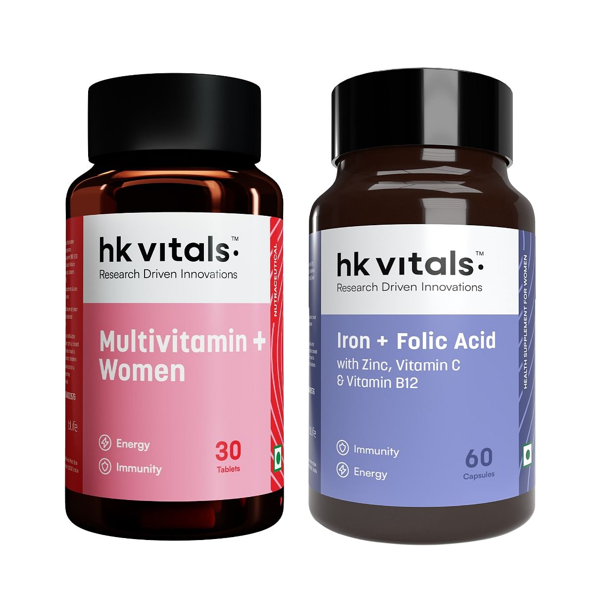 

HK Vitals Multivitamin Plus Women (30 Tablets) with Iron + Folic Acid Supplement (60 Capsules) | Daily Multivitamin for Women | For Energy, Joints,...