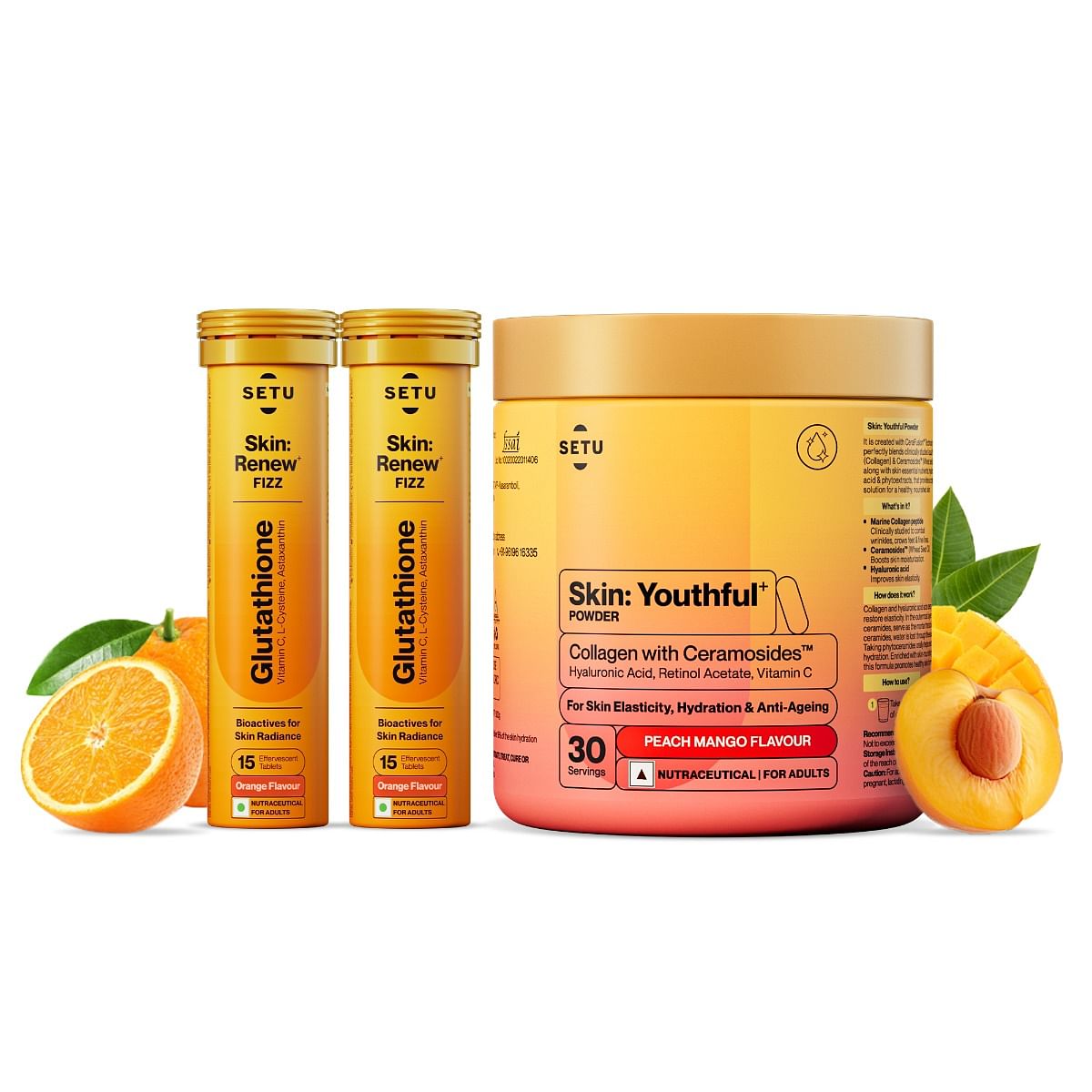 

Setu Skin Glow & Youth Combo | Setu Glutathione Fizz Tablets + Collagen with Ceramosides™ (30 days)