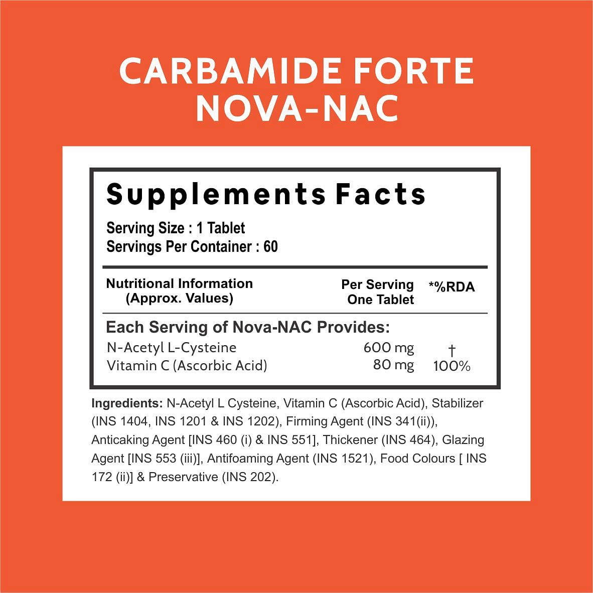 Carbamide Forte N Acetyl L Cysteine 600mg NAC 60 Veg Tablets