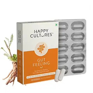 Happy Cultures Gut Feeling, daily probiotic for gut health & overall health, 4.1 billion probiotics specially made for Indians, 30 capsules