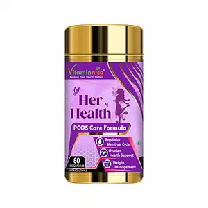 Vitaminnica Her Health | PCOS Care Formula | Regularize Menstrual Cycle, Ovarian Health Support & Weight Management | 60 Veg Capsules 