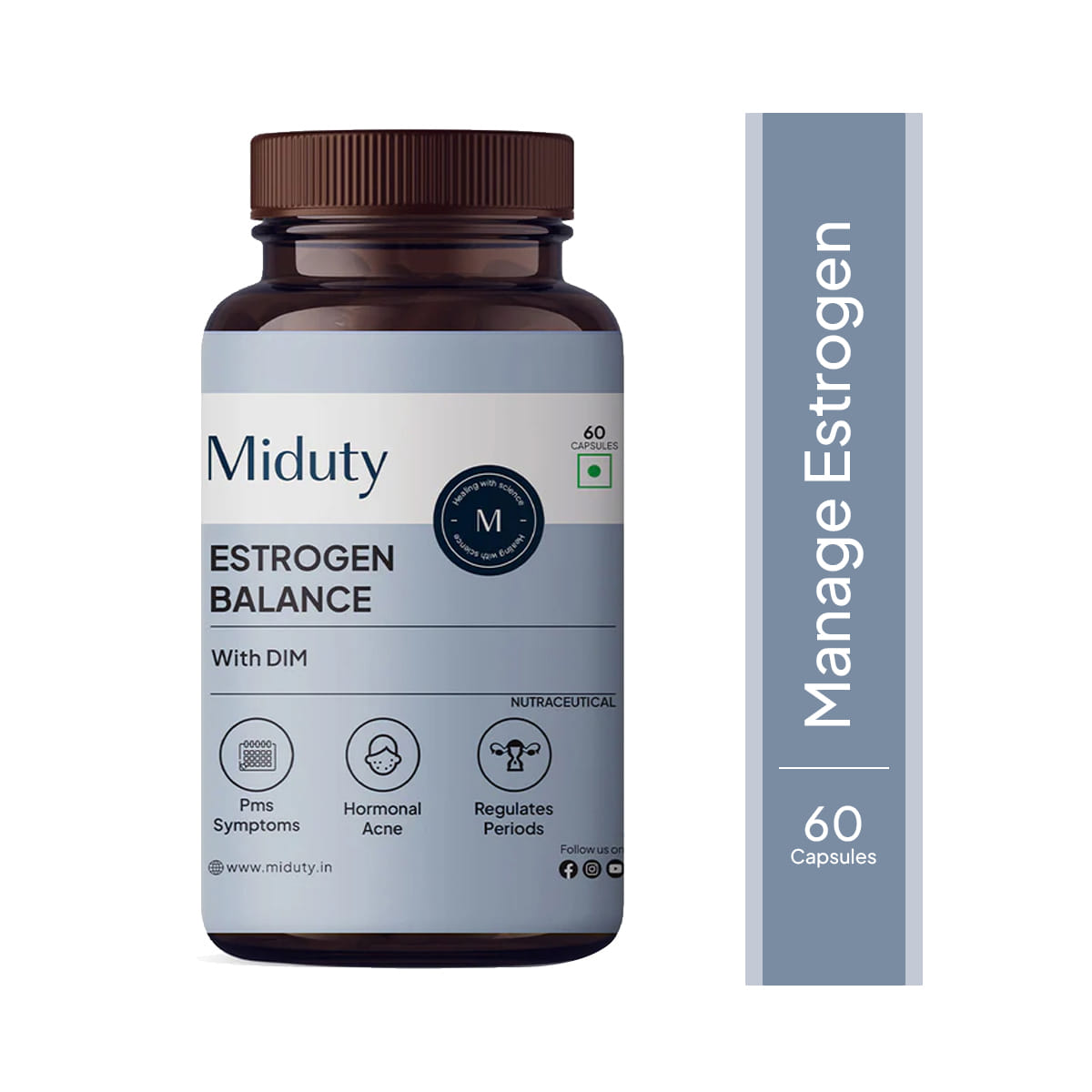 

Miduty Estrogen Balance - DIM - Vitex - Hormonal Balance - PCOS - Menopause Support - 60 Capsules