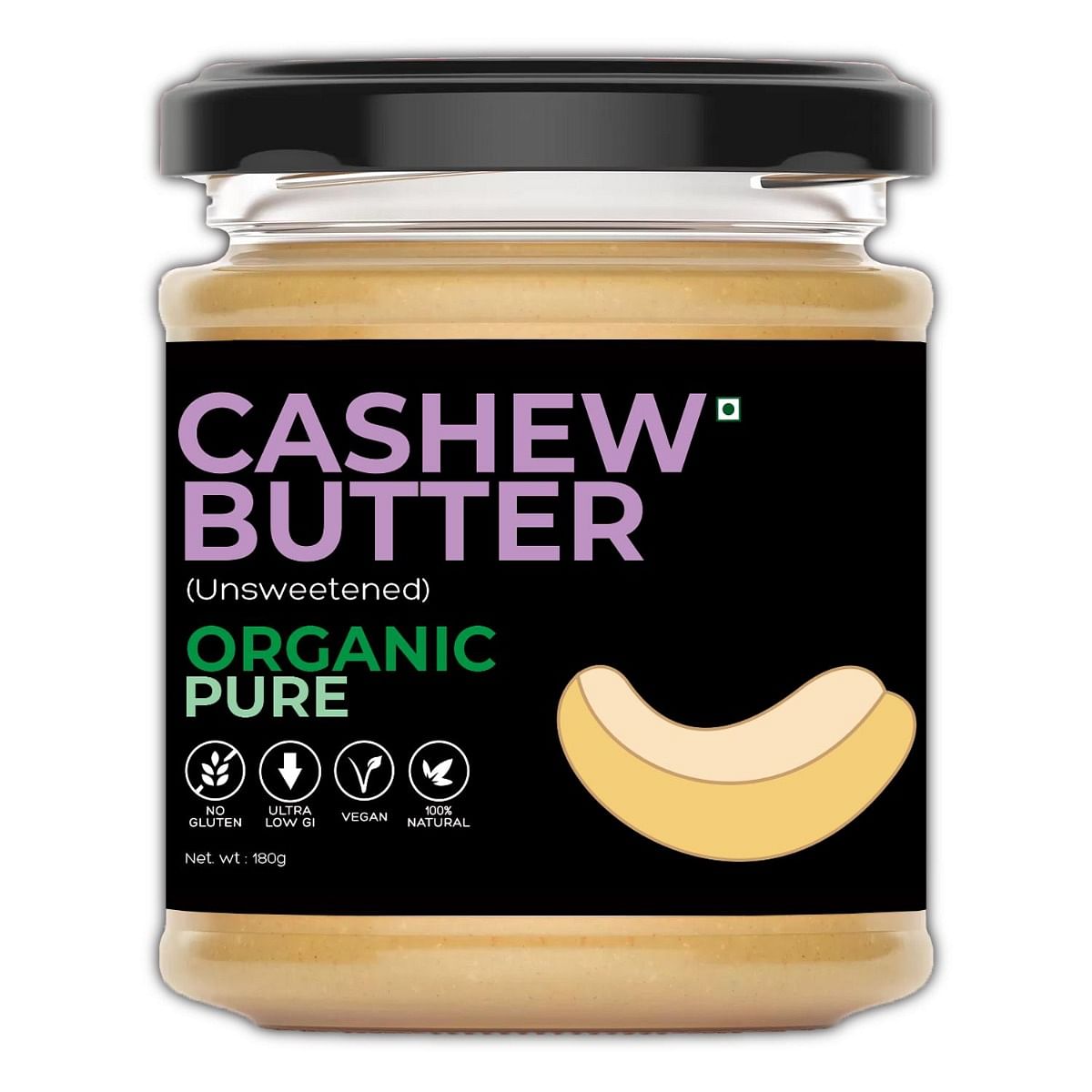 

D-Alive Organic Cashew Butter (Unsweetened) (Sugar-Free, Organic, Gluten-Free, Low Carb, Ultra Low GI, Vegan, Diabetes & Keto Friendly) -180g