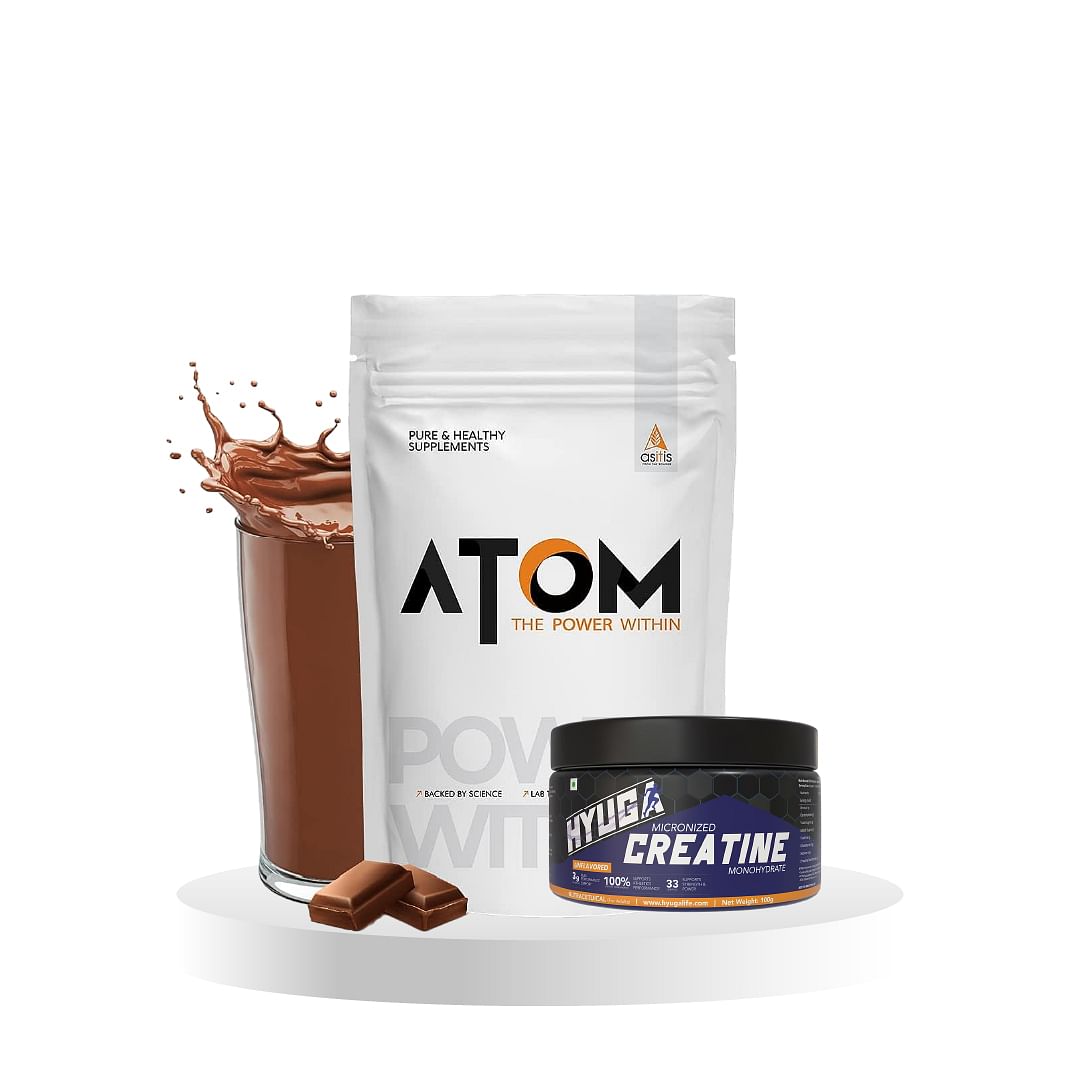 

AS-IT-IS ATOM Whey Protein 1kg | Double rich chocolate | 27g protein | 5.7g BCAA | Digestive Enzymes | Hyuga Micronized Creatine Monohydrate 100g |...