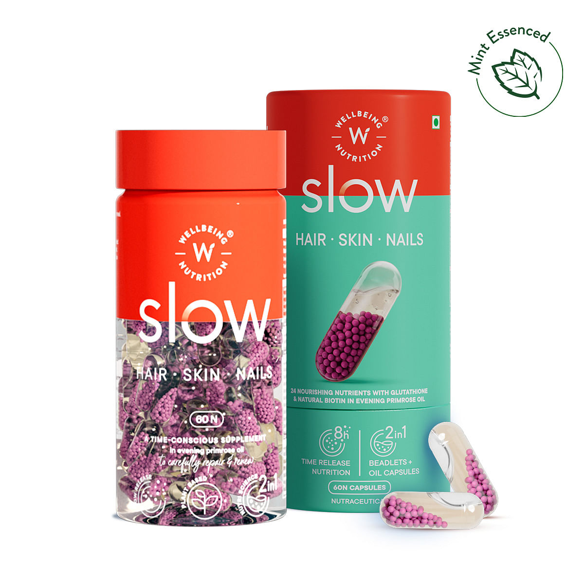 

Wellbeing Nutrition Slow Skin, Hair & Nails Capsule Men & Women | Skin hair nail vitamins | Glutathione, Hyaluronic acid , Biotin| For glowing ski...