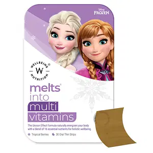 Wellbeing Nutrition Frozen Elsa & Anna Melts | Kids Organic Multivitamin with Vitamin A, B-Complex, C, D and Iron | 100% Plant Based for Growth| Mixed Berry Flavor (30 Oral Strips)