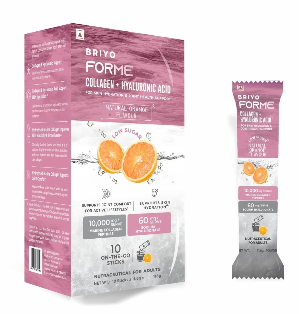 

Briyo Forme Collagen 10 g Sachets | Hyaluronic Acid, Vitamin C, E & Zinc | Skin & Joint Support | Orange