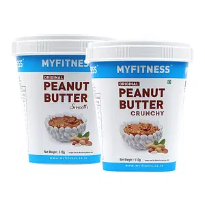 MYFITNESS Original Peanut Butter Smooth 510gm and Original Peanut Butter Crunchy 510gm Combo |21g Protein to Boost Energy | Tasty & Healthy Nut Butter Spread | Vegan Zero Trans Fat | Smooth Creamy Peanut Butter