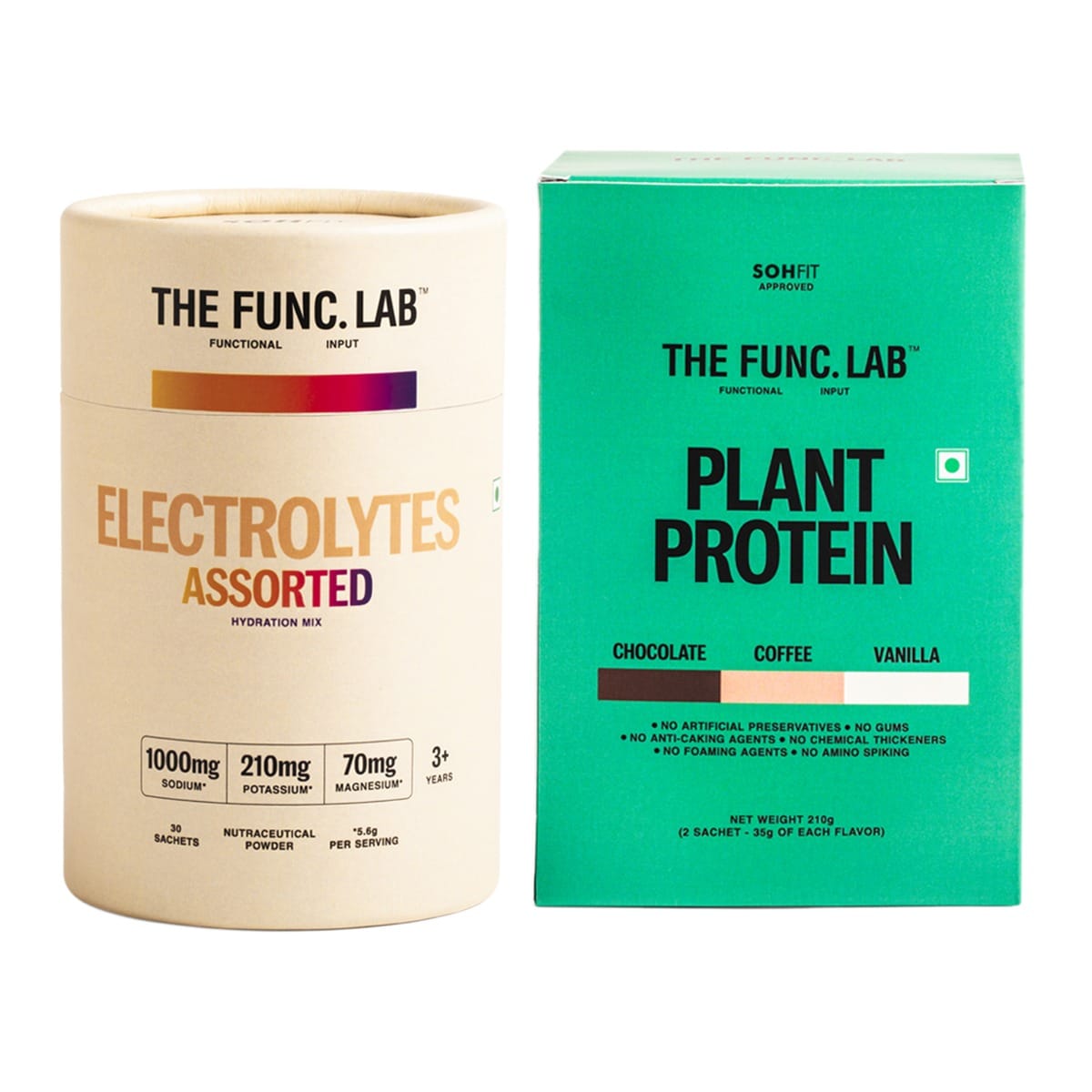 

The Func. Lab Plant Protein Travel Pack (6 × 35g Sachets) + Daily Electrolytes Assorted (30 Sachets) | Vegan Protein 27–28g | Sugar-Free Hydration,...